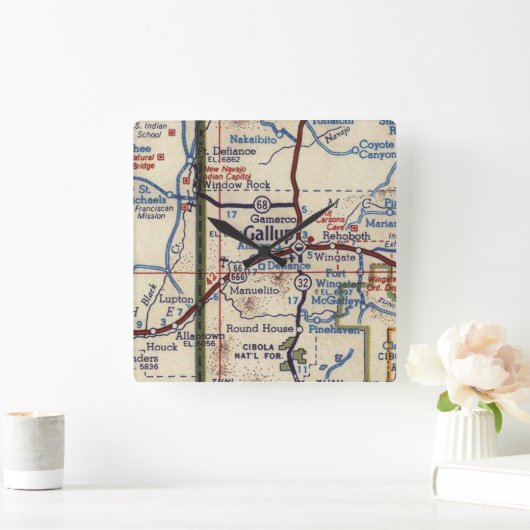 ギャラップ・ニューメキシコヴィンテージの地図 スクエア壁時計 (ホーム)