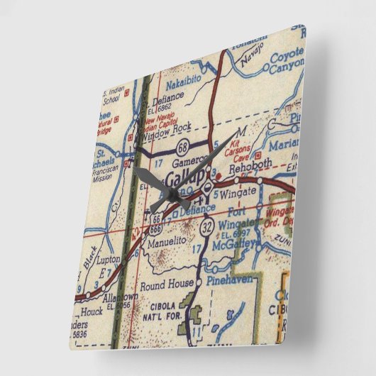 ギャラップ・ニューメキシコヴィンテージの地図 スクエア壁時計 (傾斜)