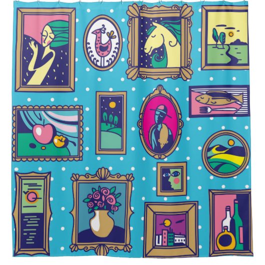 ギャラリーの壁：多様な写真コレクション シャワーカーテン (正面)