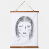 ギャラリーウォール用の白黒の女性の顔のスケッチ 吊り下げ型タペストリー (正面)
