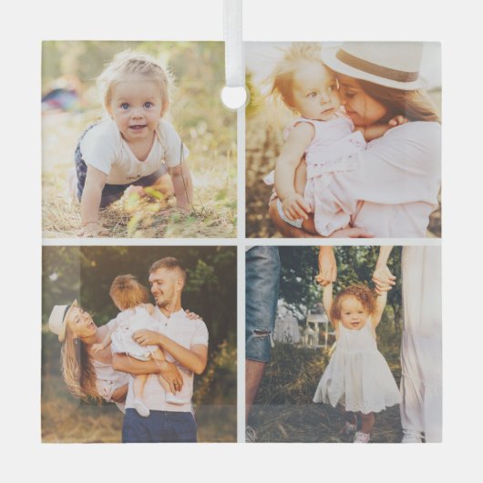 ギャラリーグリッド4枚の写真カスタムオーナメント ガラスオーナメント (正面)