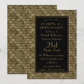 ギャルが踊り狂う1920年代風 誕生日パーティー ブラック ゴールド アールデコ 招待状 (正面/裏面)