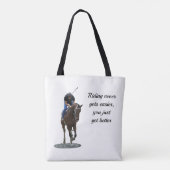 ギャロッピングのサラブレッド馬とライダートートバッグ トートバッグ (裏面)