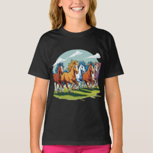 ギャロッピングの漫画の馬 – アニメートされた群れ Tシャツ