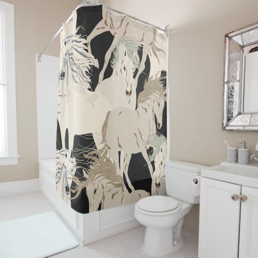 ギャロッピング馬のヴィンテージシームレスなパターン。正方形b シャワーカーテン (インサイチュ)