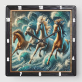 ギャロピングウマーズ海アート スクエア壁時計 (正面)