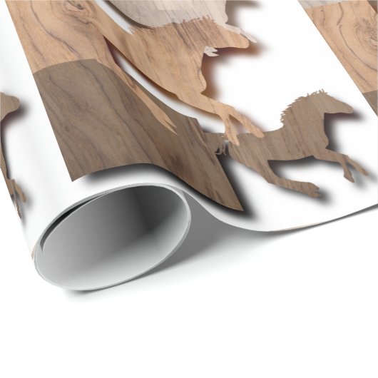 ギャロピング馬の木製シルエット ラッピングペーパー (ロールコーナー)