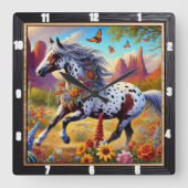 ギャロピンホースフローラ装飾品 スクエア壁時計 (正面)