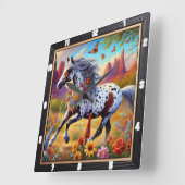 ギャロピンホースフローラ装飾品 スクエア壁時計 (傾斜)