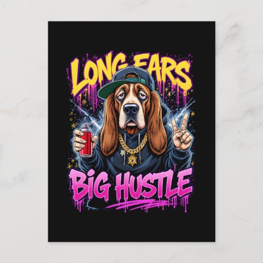 ギャングおもしろいバスセットハウンドストリートウェアデザイン シーズンポストカード (正面)