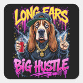 ギャングおもしろいバスセットハウンドストリートウェアデザイン スクエアシール (正面)