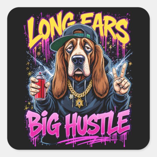 ギャングおもしろいバスセットハウンドストリートウェアデザイン スクエアシール (正面)