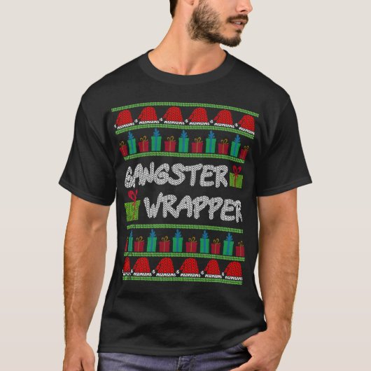 ギャングのラッパー醜いクリスマスセーターパおもしろいン Tシャツ (正面)