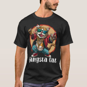 ギャングキャットシャツ、ヒップホップキャットイラストレーション Tシャツ