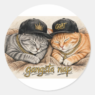 ギャングスタナップ - 眠るラッパー猫と金のチェーン ラウンドシール