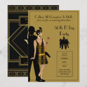 ギャングスターとヒメ 1920年代 フラッパー ブラックゴールド 50周年パーティー 招待状 (正面/裏面)