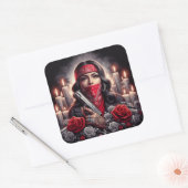 ギャングスターガールヒップホップチカーノアートグラフィック スクエアシール (封筒)