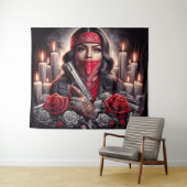 ギャングスターガールヒップホップチカーノアートグラフィック タペストリー (インサイチュ(横))