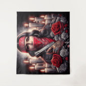 ギャングスターガールヒップホップチカーノアートグラフィック タペストリー (正面)