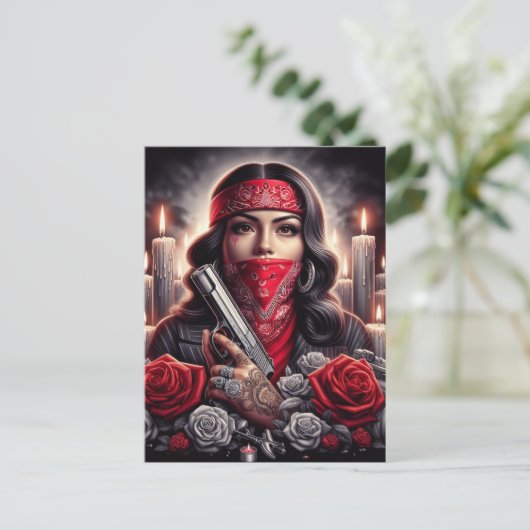 ギャングスターガールヒップホップチカーノアートグラフィック ポストカード (スタンド正面)