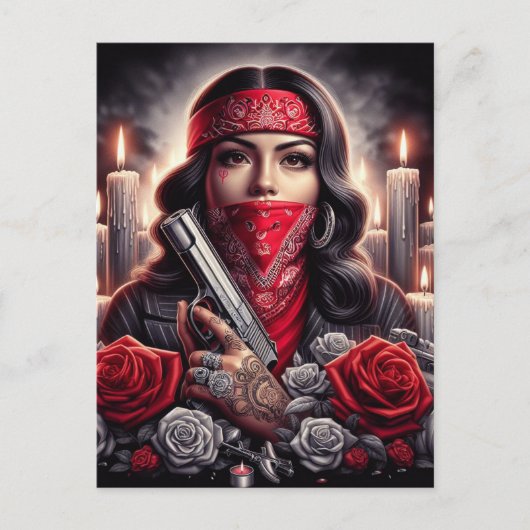 ギャングスターガールヒップホップチカーノアートグラフィック ポストカード (正面)