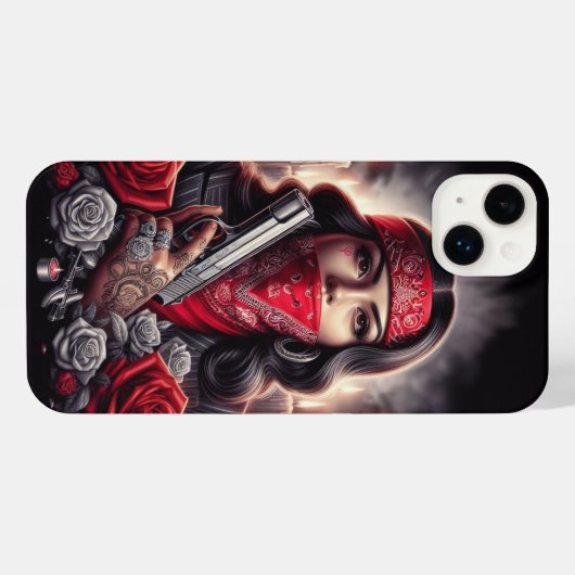 ギャングスターガールヒップホップチカーノアートグラフィック iPhoneケース (裏面横)