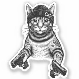 ギャングスターキャットのタトゥーアート | お洒落ストリート系にゃんこ シール