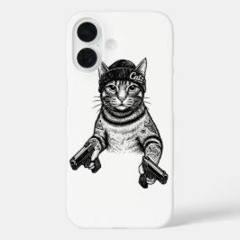 ギャングスターキャットのタトゥーアート | お洒落ストリート系にゃんこ iPhone 16ケース