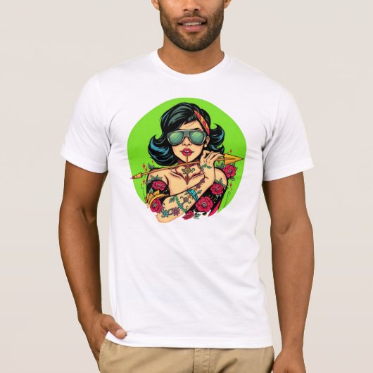 ギャングスタークイーン タトゥーアート - 強気な女性 Tシャツ (正面)