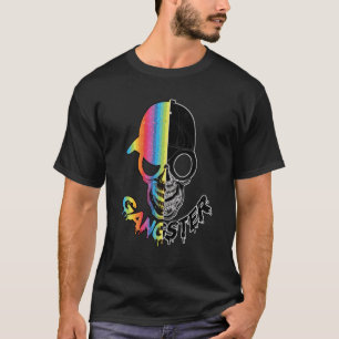 ギャングスタースカルブラック&ハーフレインボーカラー Tシャツ