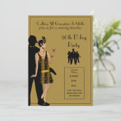 ギャングスターモル1920sフラッパーブラック金ゴールド50位パーティー 招待状 (スタンド正面)