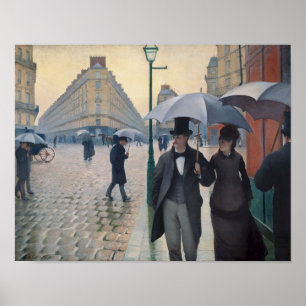 ギュスターブCaillebotte著パリの通りの雨の日 ポスター