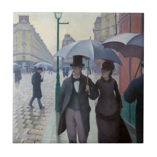 ギュスターヴ・カイユボット - パリの通り、雨の日 タイル (正面)