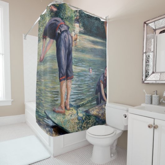 ギュスターヴ・カイユボット - ユエール川の水浴 シャワーカーテン (インサイチュ)