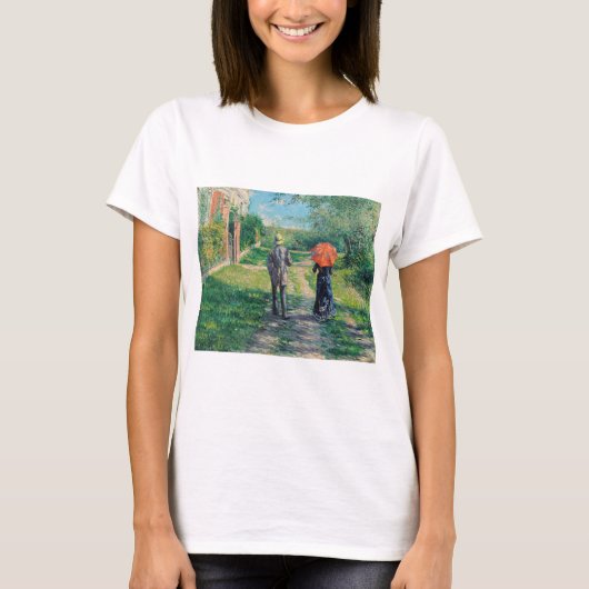ギュスターヴ・カイユボット - 上り坂の小道 Tシャツ (正面)