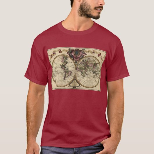 ギヨームde L'Isle 1720年著旧式な世界地図 Tシャツ (正面)