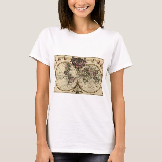 ギヨームde L'Isle 1720年著旧式な世界地図 Tシャツ (正面)