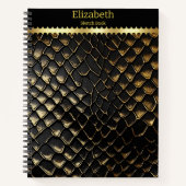 ギラギラした黒と金ゴールドのヘビの皮 ノートブック (正面)