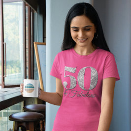 ギラギラシルバー50歳おめでとう&ファビュラス ピンク Tシャツ
