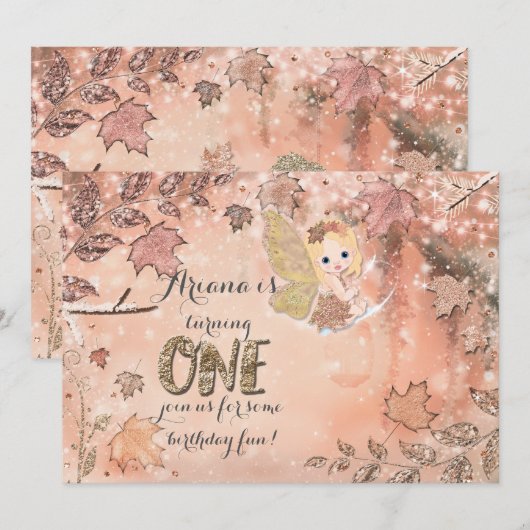 ギラギラリーフ 冬の紅葉 妖精パーティー招待状 招待状 (正面/裏面)