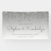 ギラギラ輝くシルバー グリッター垂れ流しデザイン 25周年記念パーティー 横断幕 (横)