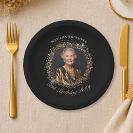 ギラギラ ブラック ゴールド 写真 80歳の誕生日パーティー ペーパープレート