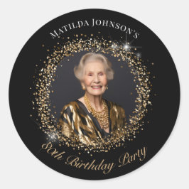ギラギラ ブラック ゴールド 写真 80歳の誕生日パーティー ラウンドシール