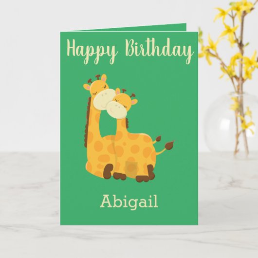ギラフェスとのベビーのためのハッピーバースデー カード (黄色い花)