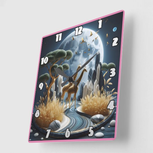 ギラフェスはアフリカの幻想的な夜を楽しむ スクエア壁時計 (傾斜)