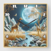 ギラフェスはアフリカの月の下を歩く スクエア壁時計 (正面)