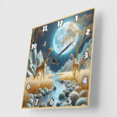 ギラフェスはアフリカの月の下を歩く スクエア壁時計 (傾斜)