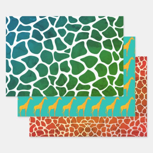 ギラフプリントの包装紙3枚セット ラッピングペーパーシート (セット)