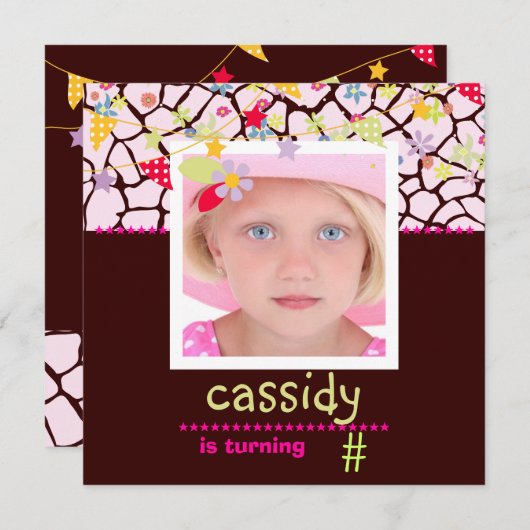 ギラフ+フローラ写真/パーソナライズされたパーティー招待状 招待状 (正面/裏面)