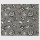 ギリギリの鳥、花、つる植物 ラッピングペーパー (フラット)